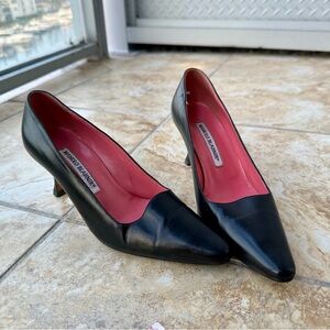 Manolo Blahnik black heels with pink insoles